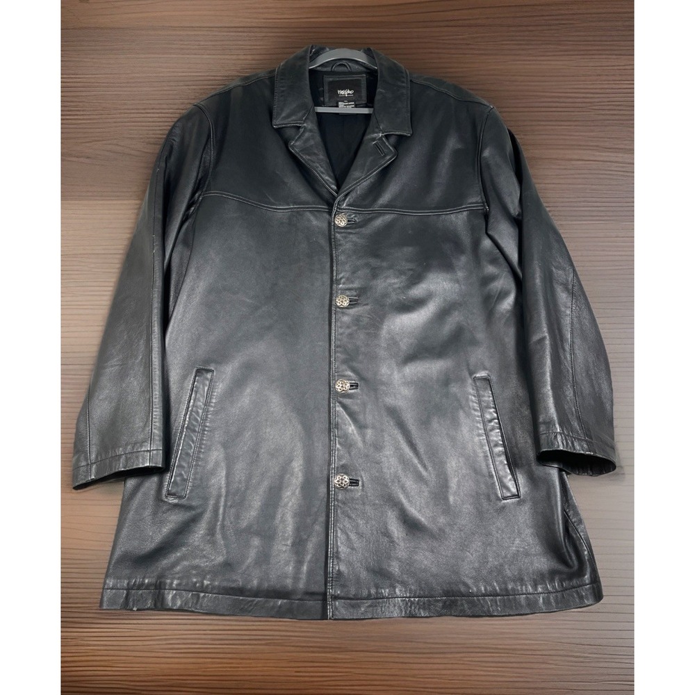 VTG MOSSIMO Leather Overcoat‎ Men XL 100% Genuine Leather Large Accent Buttons